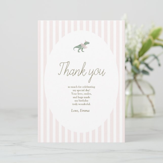 Tarjeta De Agradecimiento Pink T Rex Tutu Girl Birthday Thank You card (Anverso de pie)