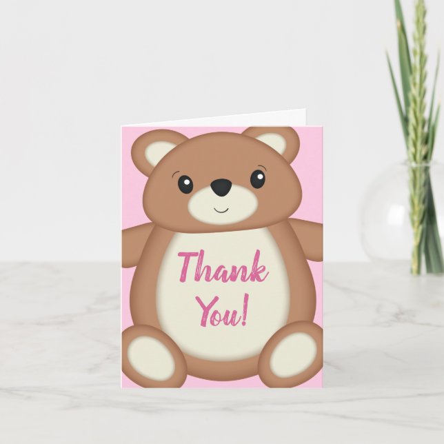 Tarjeta De Agradecimiento Pink Teddy Bear Baby Shower (Anverso)