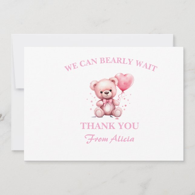 Tarjeta De Agradecimiento Pink Teddy Bear Baby Shower (Anverso)