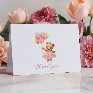 Tarjeta De Agradecimiento Pink Teddy Bear Baby Shower Gracias Cartas