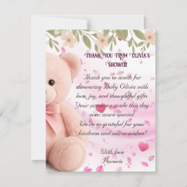 Tarjeta De Agradecimiento Pink Teddy Bear Baby Shower Thank You Card.