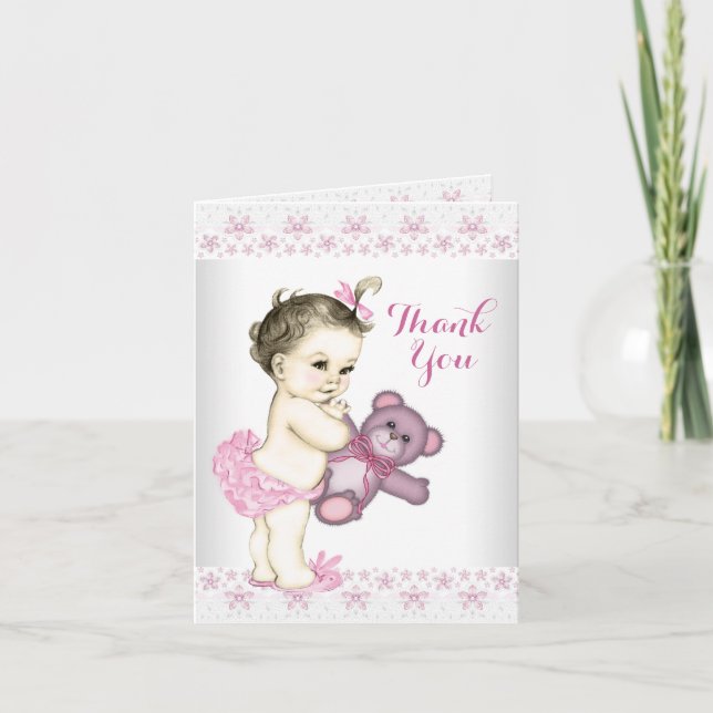 Tarjeta De Agradecimiento Pink Teddy Bear Gracias (Anverso)