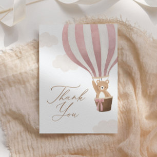 Tarjeta De Agradecimiento Pink Teddy Bear Hot Air Balloon Baby Shower