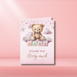 Tarjeta De Agradecimiento Pink Teddy Moon Clouds Baby Girl