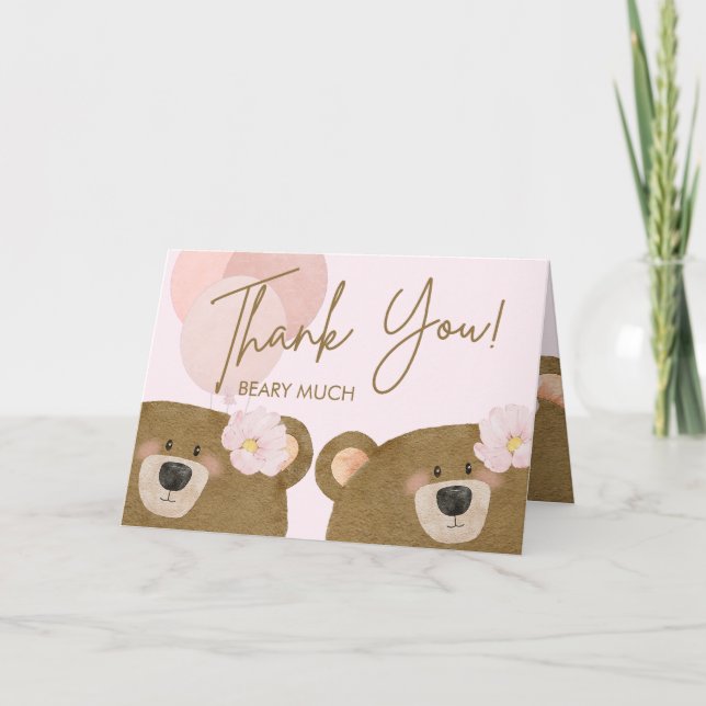 Tarjeta De Agradecimiento Pink Teddy Podemos Bear Esperar A Los Gemelos Baby (Anverso)