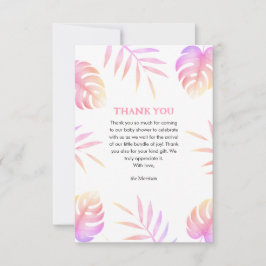 Tarjeta De Agradecimiento Pink Tropical Leaves Baby Shower Thank You Cards