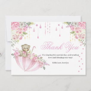 Tarjeta De Agradecimiento Pink Umbrella Teddy Bear Baby Sprinkle Gracias C