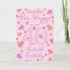 Tarjeta De Agradecimiento Pink Vintage Bee 40th Birthday Card