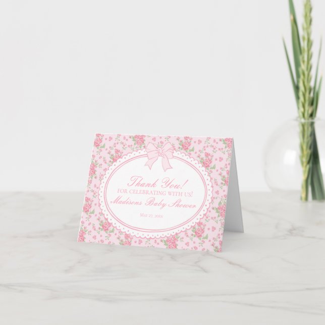 Tarjeta De Agradecimiento Pink Vintage Fancy Floral Thank You Card  (Anverso)