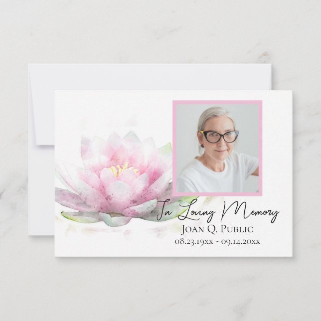 Tarjeta De Agradecimiento Pink Water Lily Flower Funeral Memorial Sympathy (Anverso)