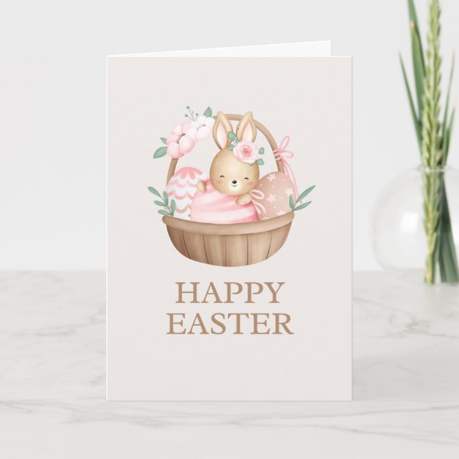 Tarjeta De Agradecimiento Pink Watercolor Bunny Easter Holiday Card (Anverso)