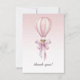 Tarjeta De Agradecimiento Pink Watercolor Hot Air Balloon Girl Baby Shower