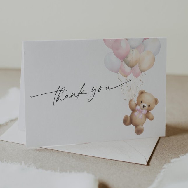 Tarjeta De Agradecimiento Pink We Can Bear Wait Baby Girl Shower (Pink We Can Bearly Wait, Teddy Bear Gender Neutral baby Shower Thank you Cards.)
