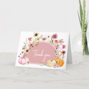 Tarjeta De Agradecimiento Pink Wildflower Pumpkin Baby Shower