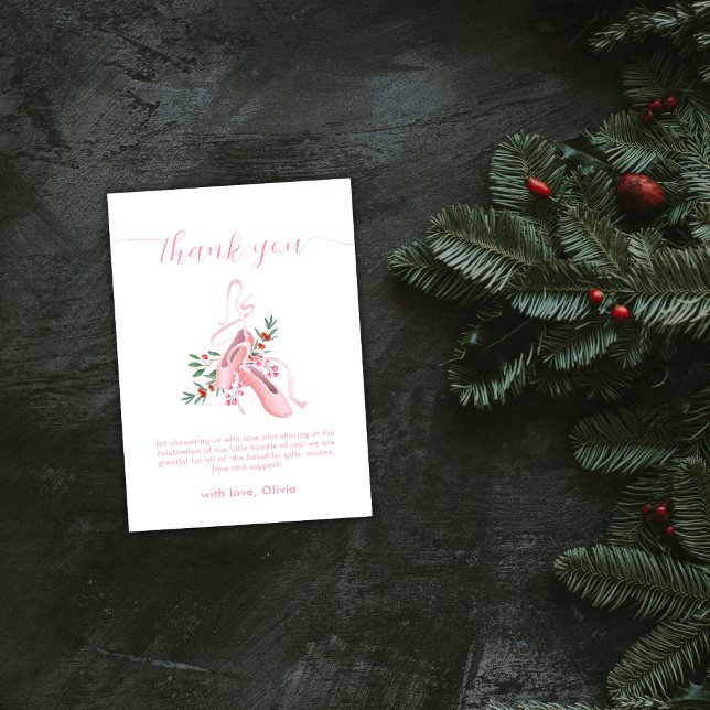 Tarjeta De Agradecimiento Pink Winter Ballerina Tutu Cold Baby Shower  (Pink Winter Ballerina Tutu Cold Baby Shower Thank You Card)