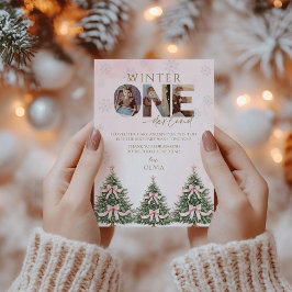 Tarjeta De Agradecimiento Pink Winter Onederland Girl 1st Birthday Photo