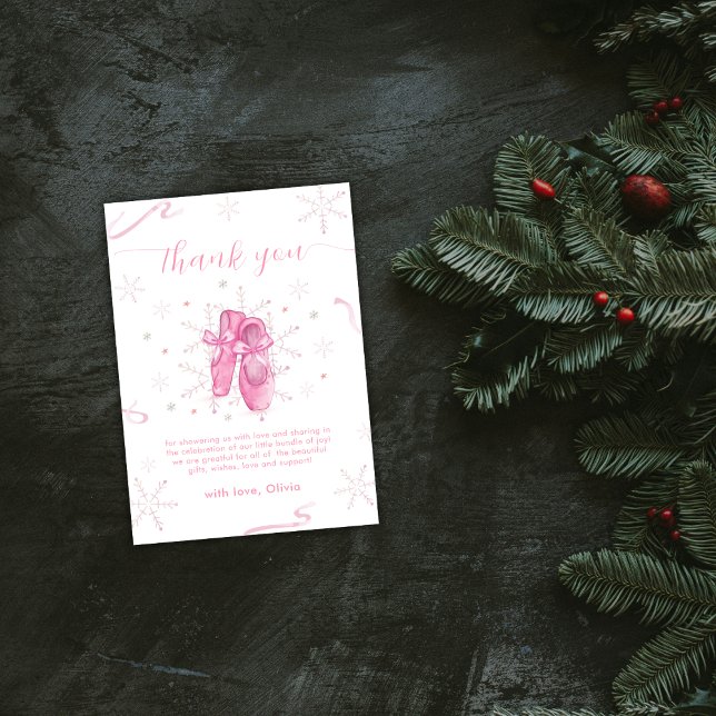 Tarjeta De Agradecimiento Pink Winter Snowflake Ballerina Baby Shower (Pink Winter Snowflake Ballerina Baby Shower Thank You Card)