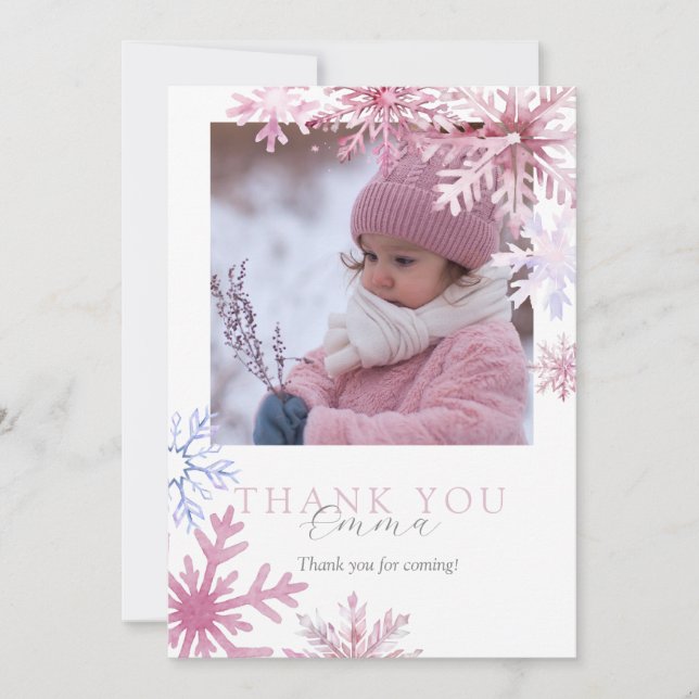 Tarjeta De Agradecimiento Pink Winter Wonderland photo thank you card (Anverso)
