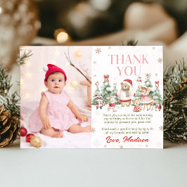 Tarjeta De Agradecimiento Pink Winter Woodland Animals Girl Birthday Photo