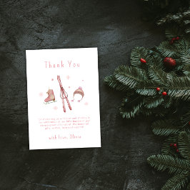 Tarjeta De Agradecimiento Pink Winter Woodland Après Bébé Ski Baby Shower 