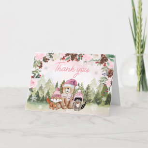 Tarjeta De Agradecimiento Pink Winter Woodland Baby Shower