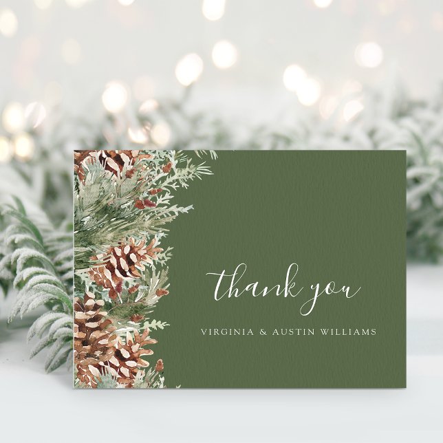 Tarjeta De Agradecimiento Pino verde (Hunter Green Pine Evergreen Thank You Card by Painted Paperie
)