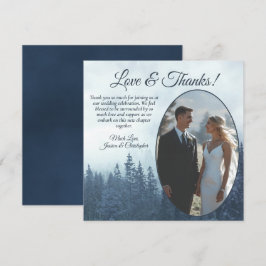 Tarjeta De Agradecimiento Pinos Azules Brumosos Bodas Rústicas Foto Oval