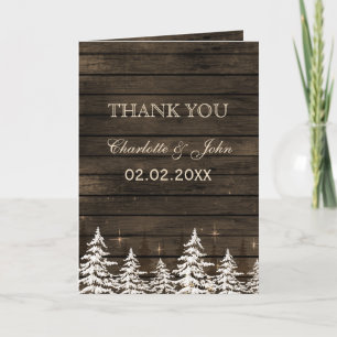 Tarjeta De Agradecimiento Pinos Rústicos de Barnwood, invierno Gracias