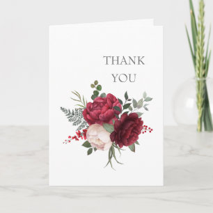 Tarjeta De Agradecimiento Pintado mano Burgundy Rose Bouquet Doblado