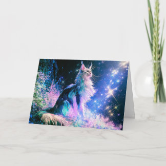 Tarjeta De Agradecimiento Pintura abstracta de gato Maine Coon mágico rosa A