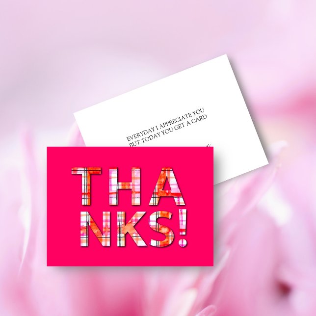 Tarjeta De Agradecimiento Pintura al agua Cuadros Escoceses Rosados Patrón G (I appreciate you Tartan Thank you card)