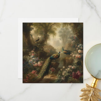 Tarjeta De Agradecimiento Pintura al óleo vintage Pavo real Jardín inglés