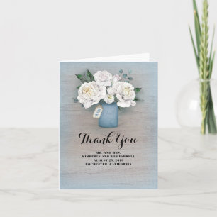 Tarjeta De Agradecimiento Pintura Azul Polvoriento Tarro de Mason Boda Agrad