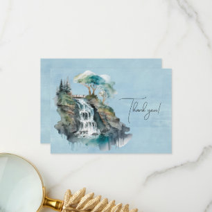 Tarjeta De Agradecimiento Pintura de acuarela de cascada y puente