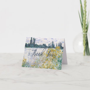 Tarjeta De Agradecimiento Pintura de Arte de Monet Río Flores Amarillos Escr