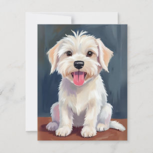Tarjeta De Agradecimiento Pintura de cachorro maltés perro blanco