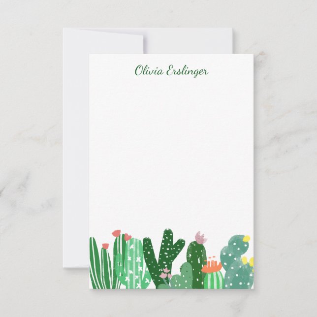 Tarjeta De Agradecimiento Pintura de cactus del desierto en verde personaliz (Anverso)