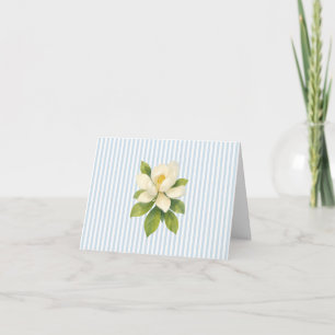 Tarjeta De Agradecimiento Pintura de flor de magnolia franja azul