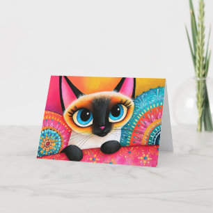 Tarjeta De Agradecimiento Pintura de gato siamés rosa y naranja linda mirada