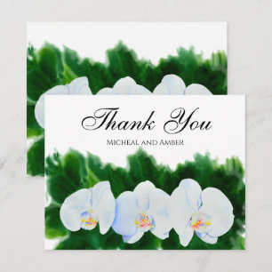 Tarjeta De Agradecimiento Pintura de orquídea blanca de acuarela tropical