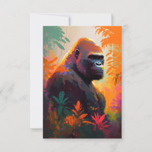 Tarjeta De Agradecimiento Pintura de retrato animal de gorila sin vida silve