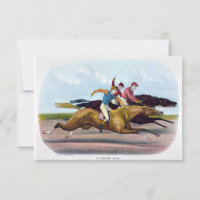 Pintura Vintage De Una Escena De Carrera De Caball