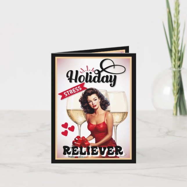 Tarjeta De Agradecimiento Pinup Retro para Aliviar el Estrés de las Fiestas (Anverso)