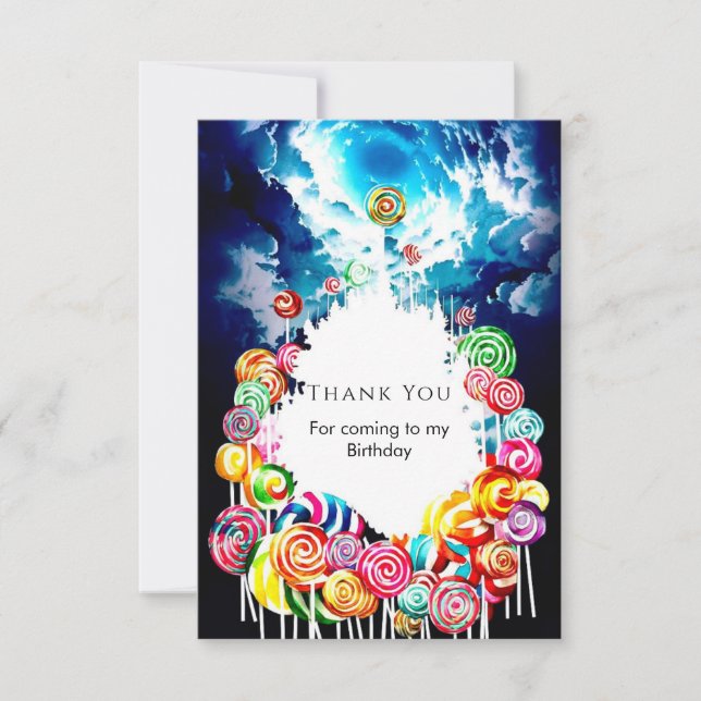 Tarjeta De Agradecimiento Piruleta Boho Cumpleaños Candyland (Anverso)