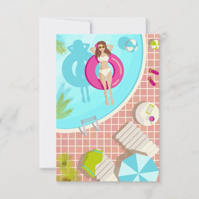 Tarjeta De Agradecimiento Piscina chica en playa de verano de bikini blanco (Anverso)