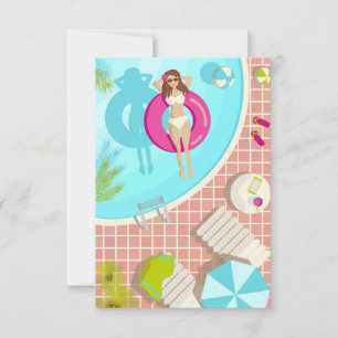 Tarjeta De Agradecimiento Piscina chica en playa de verano de bikini blanco