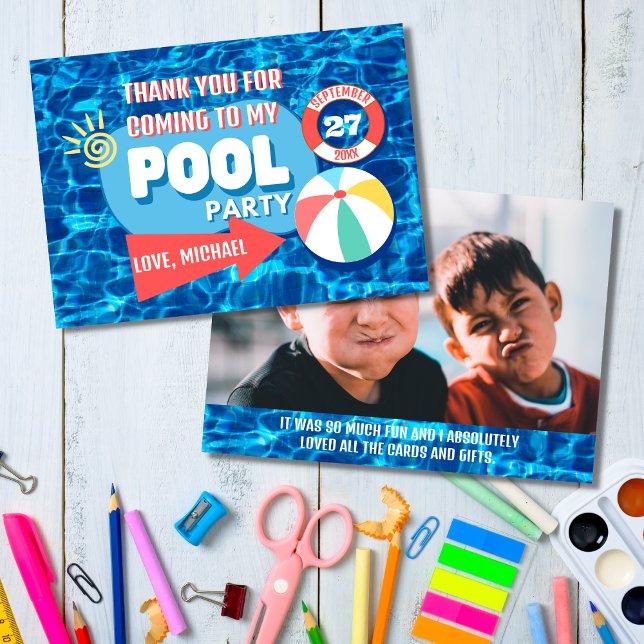 Tarjeta De Agradecimiento Piscina de verano Fiesta Tropical Cumpleaños Azul (Subido por el creador)