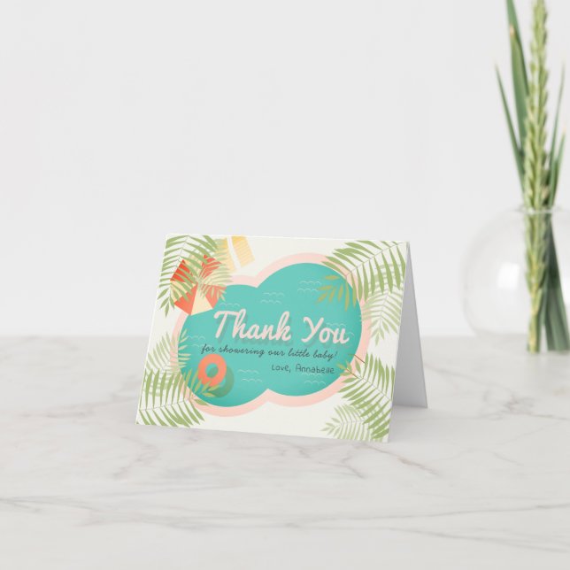 Tarjeta De Agradecimiento Piscina tropical Baby Shower Beige (Anverso)