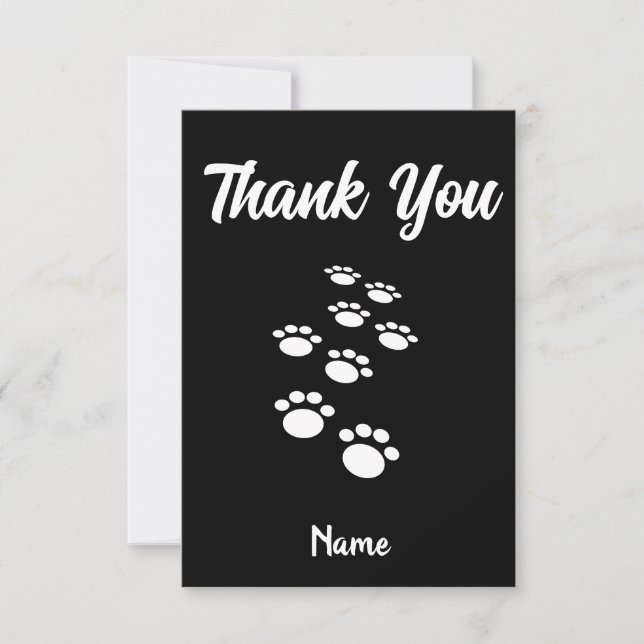 Tarjeta De Agradecimiento Pista de perro pistas de Personalizado negro y bla (Anverso)