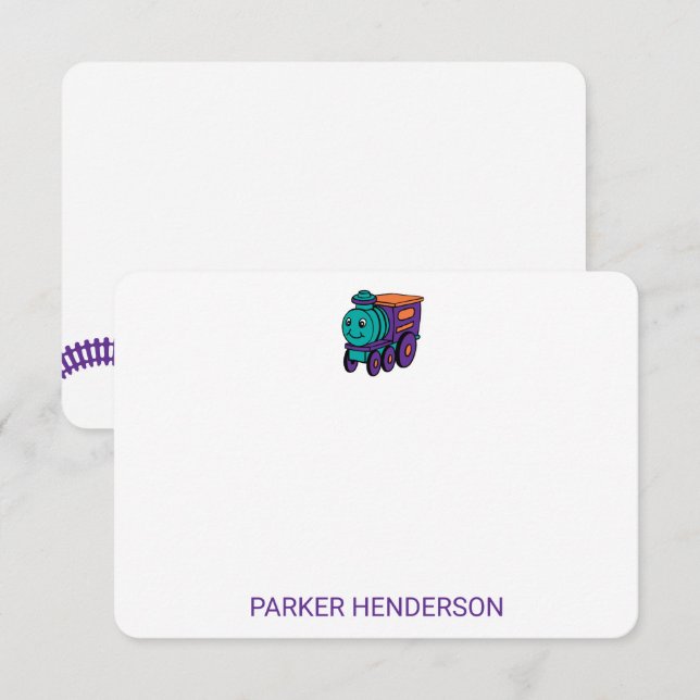 Tarjeta De Agradecimiento Pista de tren de juguetes morados - Estacionamient (Anverso / Reverso)